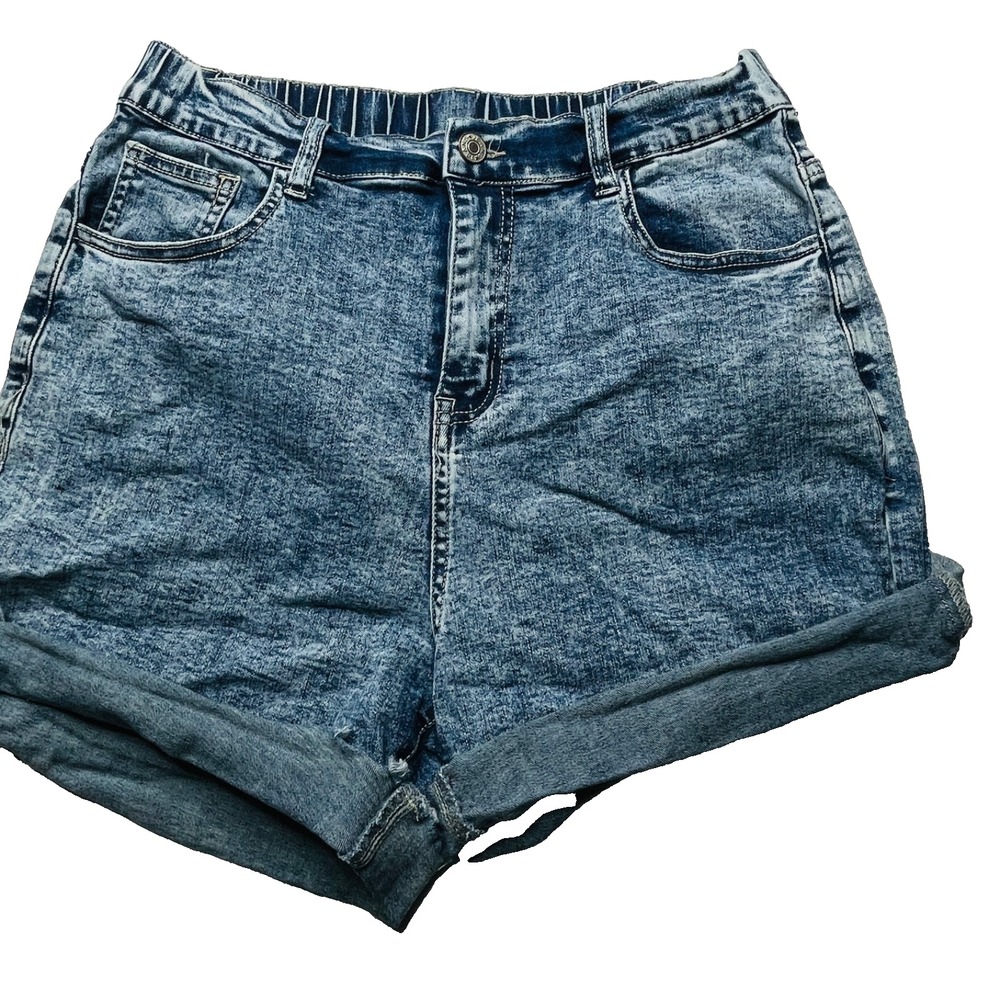 No Boundaries Denim Shorts Womens XL Blue Acid Wash Cuffed Y2K Retro Stretch